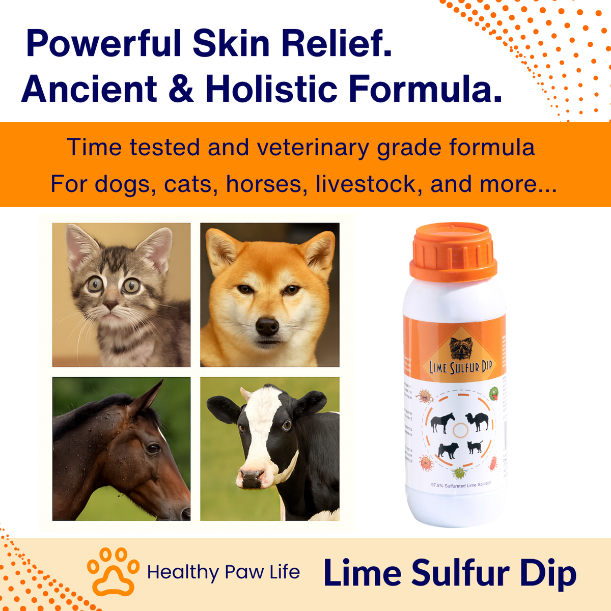 Lime Sulfur Dip – Concentrated Sulfur Solution for Itchy Skin, Mange, Ringworm & Dermatitis – Safe for Dogs, Cats, Horses, and Livestock
