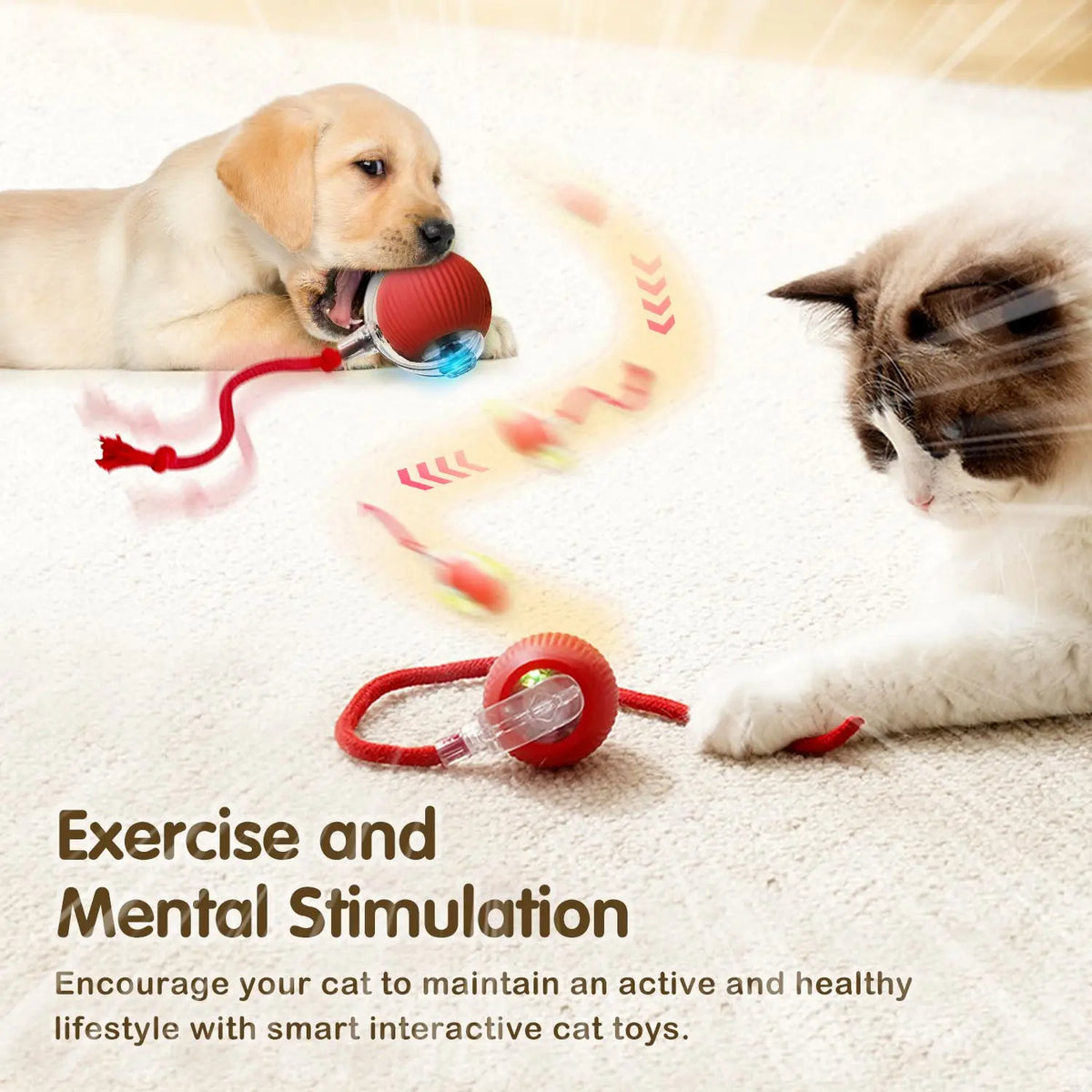 Cat Interactive Ball Toy, Automatic Rolling Ball with Tail, Rechargeable Smart Pet Interactive Toy, Intelligent Mouse for Cat